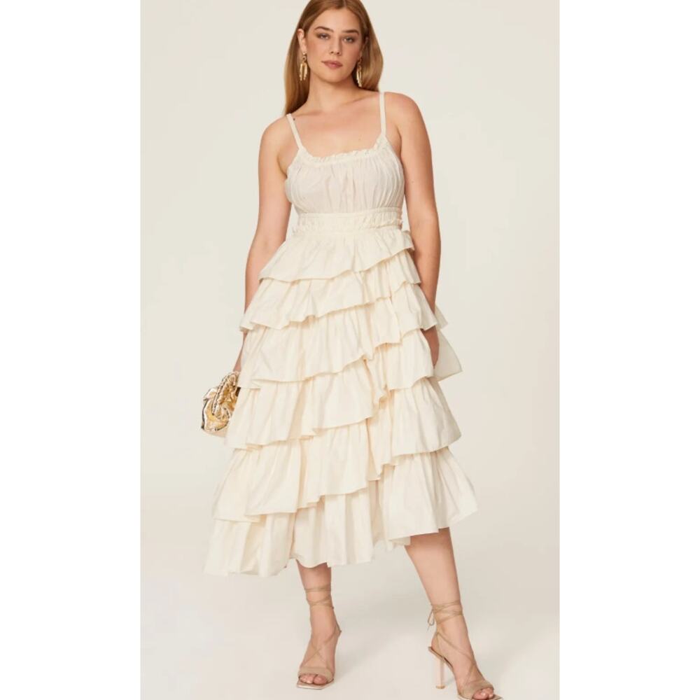Ulla Johnson Estela Dress Tiered Cream White Cotton Midi Size 8 Cocktail Party